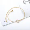 Link, Chain Key Pendant Bracelet For Women Stainless Steel Gold Color Anklet Luxury Zircon Jewelry Rhinestone Wedding Gift