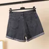 Spring Summer Women Loose Fit Blue Denim Shorts High Waist Casual Female Width Leg Dark Grey Jeans 210430