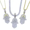 Cadeias Design Pingente de charme de mão Hamsa com 5A Chain de tênis de tênis de ouro pavimentado de 5A Chain Hiphop Homens de colares de jóias