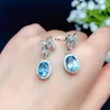 Dangle ljuskrona mode chic blå kristall aquamarine topaz ädelstenar diamanter droppe örhängen för kvinnor tjej vit guld silver färg juvel