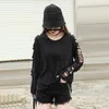 Street punk mode femmes trou personnalité gland poche lâche t-shirt femme lavage coton vêtements pour femmes vêtements 210317