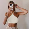 Knitted Halter Tank Top Fashion Sleeveless Blackless Y2K Tops Aesthetic Slim Club Party Female Solid White Corset Clothes 210517