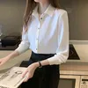 Korean Office Lady Style Blouse Women Autumn Solid Silk Long Sleeve Women's Blouse Satin Single-breasted Loose Shirts 11053 210518