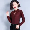 Off Shoulder Sexy Slim Fit Vrouwen Blouse Vaste Lange Mouw Boor Stand Collar Bodem Tops Chemisier Femme 2001 8528 210508