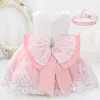 Girl's Dresses Infant White Pink First 1st Birthday Dress For Baby Girl Costume Big Bow Princess Baptism Girls Party ChildGirl's