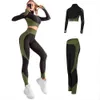 2 stycke set kvinnor sport kostym gym träning kläder full dragkedja långärmad fitness gröda högsta midja sömlösa leggings yoga 210802
