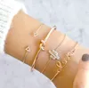 4 pçs / 1 conjunto ouro cor cacto letra nó pulseira bohemian geométrica metal braceletes instrução jóias