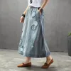 Gonne Vintage Donna 2021 Primavera Autunno Nation Style Cute Girl Pattern Elastico in vita Patchwork Strappato Gonna di jeans