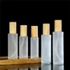 Frosted Glass Bottle Cream Jar met geïmiteerde hout Lid Lotion Spray Pump Flessen Hervulbare Cosmetische Container Kruiken 20ml 30ml 60ml 80ml 100ml