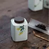 Hand Painted Ceramic Pot Portable Sealed Cans Green Sub Wooden Lid Tea Caddy Empty Packing Boxes Jingdezhen