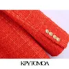 Kpytomoaの女性のファッションプリント裏地フィットツイードブレザーコートビンテージ長袖ポケット女性の上着シックなベステ211006