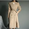 Printemps décontracté Double boutonnage Simple classique Long Trench Coat femme mode manches noir coupe-vent QB572 210510