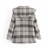 ZA Women Long Sleeve Plaid Jacket Autumn Winter Coat Fashion Loose Outwear Vintage Elegant Top Heavy Woolen Overcoat 210602