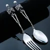Titanium Steel Skeleton Skull Fork Spoon Tableware Vintage Dinner Table Flatware Cutlery Set Metal Crafts Halloween Party Gifts ne253C
