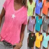 Summer T Shirt Kobiety Casual V-Neck Koszulki Kobiet Krótki Rękaw Topy Dla Dziewczyn Grey Solid Top Femme Tee 210623