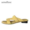 Sophitina kadın terlik dışında günlük moda ayakkabı giyim düz renk deri kapalı kadın ayakkabı sarı mor ao773 210513