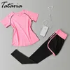 Tataria Frauen Running Set 2 Stück Sport Anzug Hosen Gym Kleidung Weibliche Sportswear Fitness Stretch Schnell Trocknend 210514