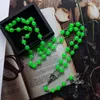 Collana Rsary verde luminoso Collana lunga con croce di Gesù Gioielli cattolici per uomo donna