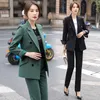 Temperament women's pants suit two-piece high quality office jacket overalls elegant lady professional Slim trousers 210527