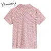 Yitimuceng Floral Print Blouse Woman Button Up Shirts Turn-down Collar Short Sleeve Clothes Summer Korean Fashion Tops 210601