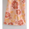 Zomerjurk Vrouw Oranje Floral Print Mini Dames Casual Korte Mouw Uitgaan Dames ES Mode Streetwear 210430