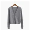 V-neck Knitted Sweater Solid Women Autumn Long Sleeve Korean Cardigan Office Lady Clothes Short Loose Coat 10645 210510