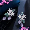 Dangle & Chandelier Earrings Jewelry Cwwzircons Creative Unique Design Purple Green Cz Crystal Long Drop For Women Engagement Bohemian Plant