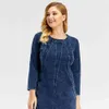 LIH HUA Vestido de mezclilla de talla grande para mujer Vestido de mezclilla elástico premium Vestido ajustado Vestido casual con hombreras 210323