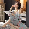 Kadın Pijama Yaz Kadın Baskı Çiçek 3 adet Pijama Set Seksi Bayan Samimi Lingerie Gecelik Pamuk Pijama Takım Elbise Homades