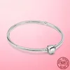 925 Sterling Silver Heart Snake Chain Bransoletka dla kobiet Fit Original Charm Koraliki Biżuteria Prezent