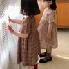 Короткий рукав круглые шеи плед принт повседневное платье детская одежда девушка японский и корейский стиль лето 210515