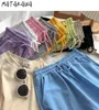 Matakawa Pure Color Casual Sports Spodnie Kobiety Koreański Kobiety Spodenki Prosty Pasek Wysoka Talia Szerokie nogi Szorty 210513