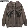 Mannen Hip Hop Streetwear Hooded Jacket Angel Dark Print Coat Harajuku Katoenen Fleece Herfst Winter Uitloper Rits 211126