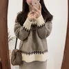 Старинные моды женщины свитера вязаные толстые теплые осень зима одежда геометрические корейские повседневные пуловеры тянуть Femme Hiver 210514