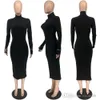 Kadın Bir Adım Elbise Moda Yüksek Yaka Çukur Şerit Fermuar Nakış Rahat Uzun Elbise Tasarımcısı Katı Renk Kış Giyim