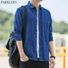 Brand Denim Men Shirt 100% Cotton Men Dress Shirt with Pocket Mens Long Sleeve Casual Slim Fit Men Chemise Streetwear Camisa 210524