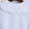 Zevity Women Sweet Agaric Lace Ruffles White Poplin Short Smock Blouse Office Lady Puff Sleeve Shirt Chic Blusas Tops LS9353 210603