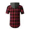 Men's Short Sleeve Hoodie Plaid Shirt Hip Hop Fashion Streetwear Shirts Short Sleeve Loose Casual Check Top Shirt Chemise Homme 210522