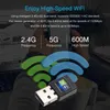 USB WiFi Adapter Network Card USB Ethernet 600Mbps 5GHz Wi-Fi Adapter WiFi Receiver PC Antenn WiFi Dongle USB Wi Fi Adapter