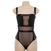 Summer Mesh Sexy Bodysuit Autumn Casual Side Hollow Out Strap Playsuit Fashion Romper Gothic Short Jumpsuit 210709