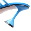 Storlek 42 Plattform Blue Slide Women 11cm High Heels Party Sandals Lady Luxury Design Mules Slipper Slip On Toe Sandles Shoes