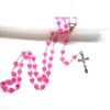 Pendentif Colliers Religieux Catholique Chapelet Collier Rose Coeur Rouge Perle Chaîne Crucifix Croix Vierge Marie Notre Dame Confirmation Cadeaux Priez J