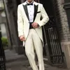 2 stuk mannen tail jas voor bruiloft met beige broek aangepaste man mode bruidegom smoking zwart piek revers kostuumjack x0909