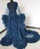 2021 Tulle Aftonklänningar Gravida Kvinnor Foto Deep V Neck Långärmad Ruffles Se Thru Custom Made A-Line Formell Event Party Dress Vestidos