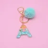 Keychains 1pc 26 Engelse letters Hars Type Green Shell Gold Foil Epoxy Hair Ball Keychain Sieradentas Hanger Creative Gift Miri22