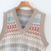 女性春秋ノースリーブベストセータープレッピースタイル縞模様のVネック女性プルオーバーセーター服210513
