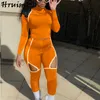 Skinny Long Sleeve Turtleneck Fashion Women Two Piece Outfits Set Top and Pants Tracksuit Solid Plus Size Sportswear Sweatsuit 210513