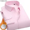 Zima Ciepła Mężczyzna Sukienka Koszule Różowe Paski Polar Wyściełana Koszula Mężczyźni Z Długim Rękawem Biznes Dorywczo Office Nosić Koszula Mężczyzna 210522