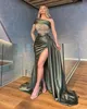 2022 Elegante formale Meerjungfrau Abendkleider Kleider tragen Perlen Halbärmeln Side Split Frauen Formale Prom Kleider Gowns Cocktail Party Kleid