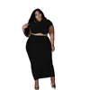 Été Plus La Taille Femmes 2 Deux Pièces Habillé XL- 5XL Mode Loisirs Couleur Unie À Manches Courtes Robe Longue T-shirt Jupe Costume Décontracté 6 Couleurs